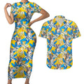 Koala Couples Matching Short Sleeve Bodycon Dress and Hawaiian Shirt Plumeria Flowers