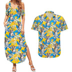 Koala Couples Matching Summer Maxi Dress and Hawaiian Shirt Plumeria Flowers