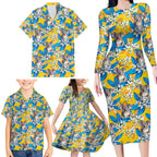 Koala Family Matching Long Sleeve Bodycon Dress and Hawaiian Shirt Plumeria Flowers