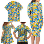 Koala Family Matching Long Sleeve Bodycon Dress and Hawaiian Shirt Plumeria Flowers