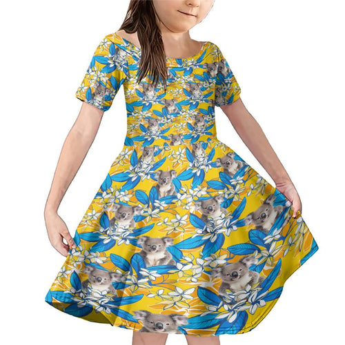 Koala Family Matching Mermaid Dress and Hawaiian Shirt Plumeria Flowers