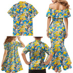 Koala Family Matching Mermaid Dress and Hawaiian Shirt Plumeria Flowers