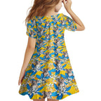 Koala Family Matching Off The Shoulder Long Sleeve Dress and Hawaiian Shirt Plumeria Flowers