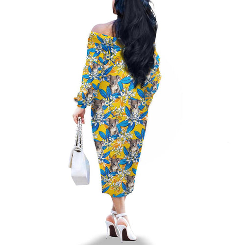 Koala Family Matching Off The Shoulder Long Sleeve Dress and Hawaiian Shirt Plumeria Flowers