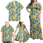 Koala Family Matching Off Shoulder Maxi Dress and Hawaiian Shirt Plumeria Flowers