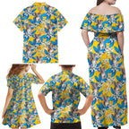 Koala Family Matching Off Shoulder Maxi Dress and Hawaiian Shirt Plumeria Flowers