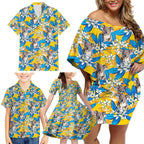 Koala Family Matching Off Shoulder Short Dress and Hawaiian Shirt Plumeria Flowers