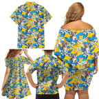 Koala Family Matching Off Shoulder Short Dress and Hawaiian Shirt Plumeria Flowers