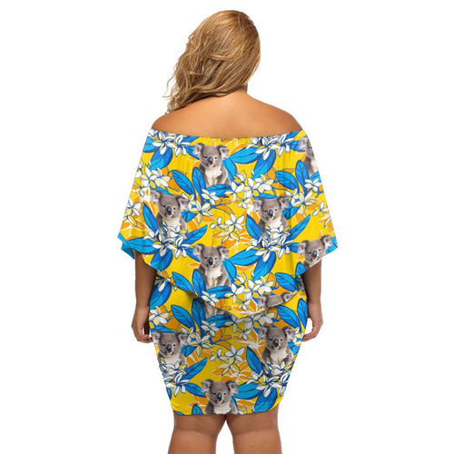 Koala Family Matching Off Shoulder Short Dress and Hawaiian Shirt Plumeria Flowers