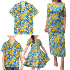Koala Family Matching Puletasi and Hawaiian Shirt Plumeria Flowers