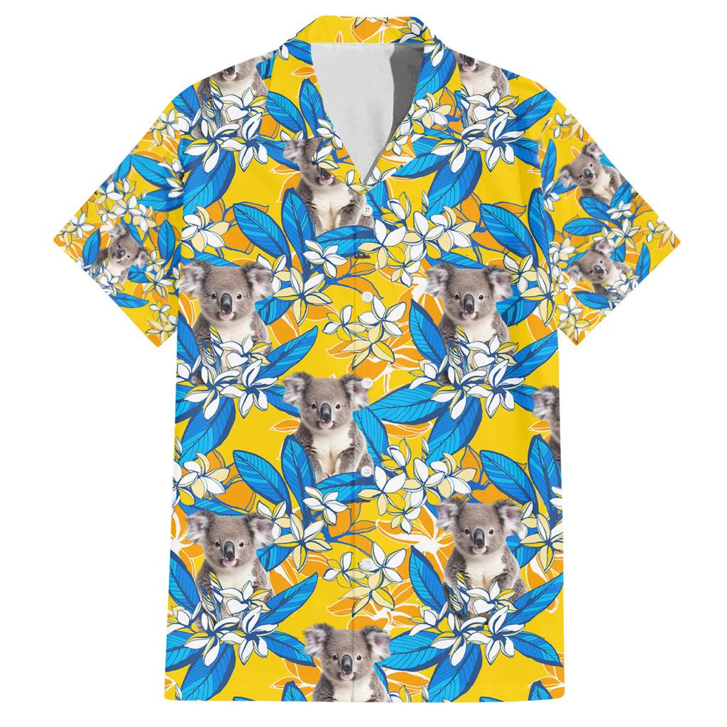 Koala Family Matching Puletasi and Hawaiian Shirt Plumeria Flowers