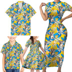 Koala Family Matching Short Sleeve Bodycon Dress and Hawaiian Shirt Plumeria Flowers