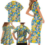 Koala Family Matching Short Sleeve Bodycon Dress and Hawaiian Shirt Plumeria Flowers