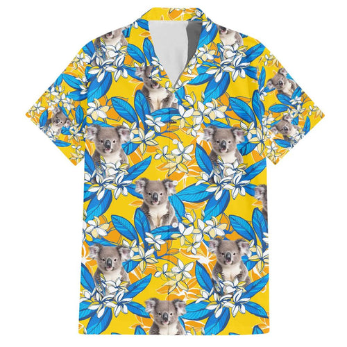 Koala Family Matching Short Sleeve Bodycon Dress and Hawaiian Shirt Plumeria Flowers