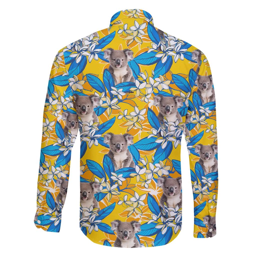 Koala Family Matching Short Sleeve Bodycon Dress and Hawaiian Shirt Plumeria Flowers