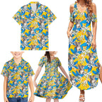 Koala Family Matching Summer Maxi Dress and Hawaiian Shirt Plumeria Flowers