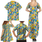 Koala Family Matching Summer Maxi Dress and Hawaiian Shirt Plumeria Flowers
