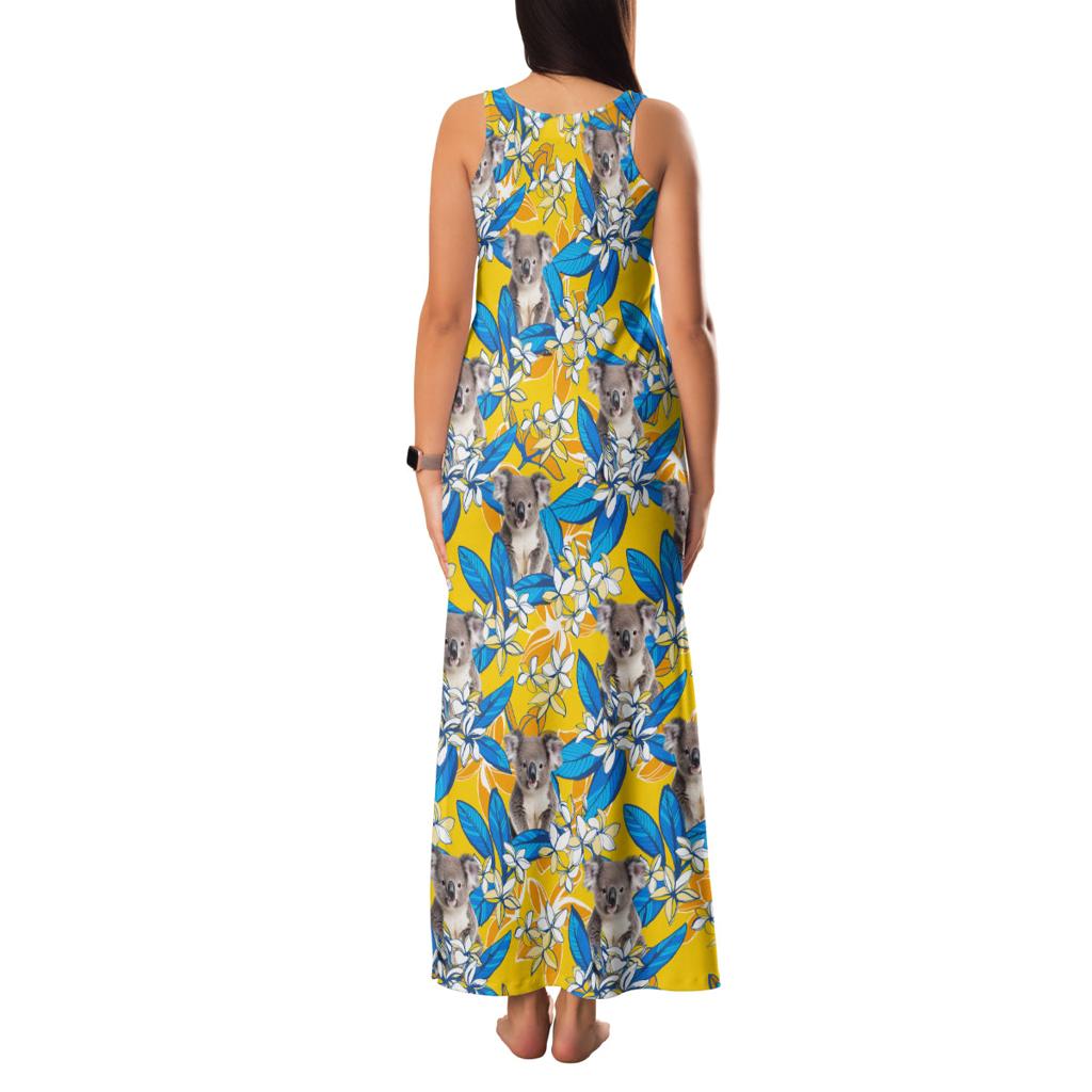 Koala Family Matching Tank Maxi Dress and Hawaiian Shirt Plumeria Flowers
