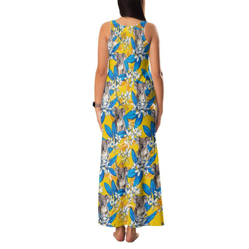 Koala Family Matching Tank Maxi Dress and Hawaiian Shirt Plumeria Flowers