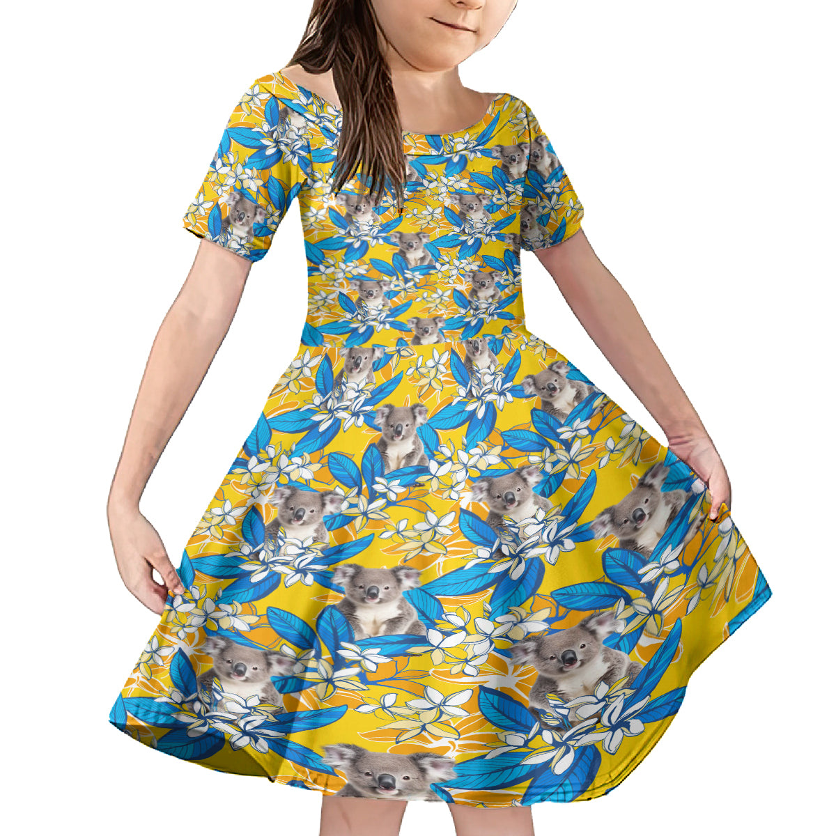 Koala Kid Short Sleeve Dress Plumeria Flowers