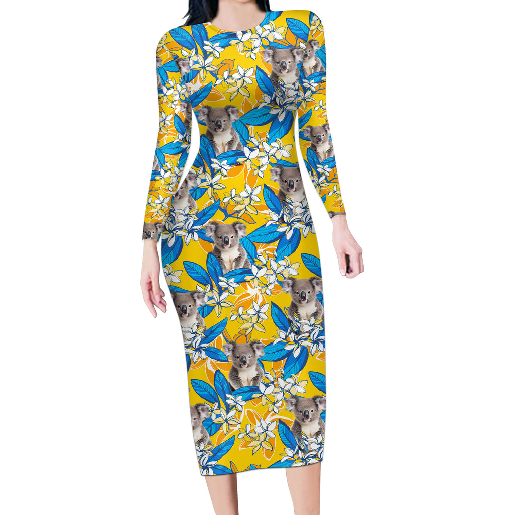 Koala Long Sleeve Bodycon Dress Plumeria Flowers