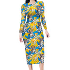 Koala Long Sleeve Bodycon Dress Plumeria Flowers