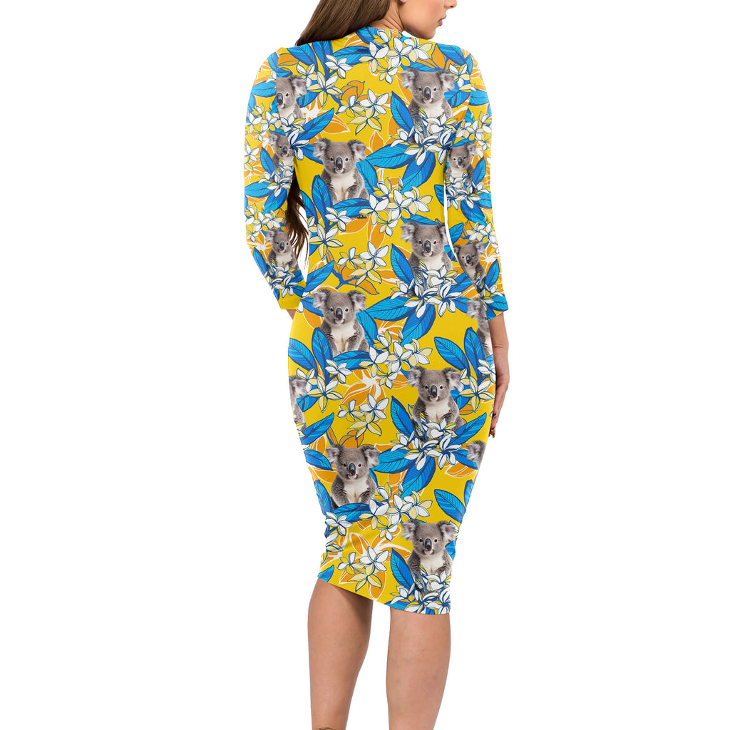 Koala Long Sleeve Bodycon Dress Plumeria Flowers