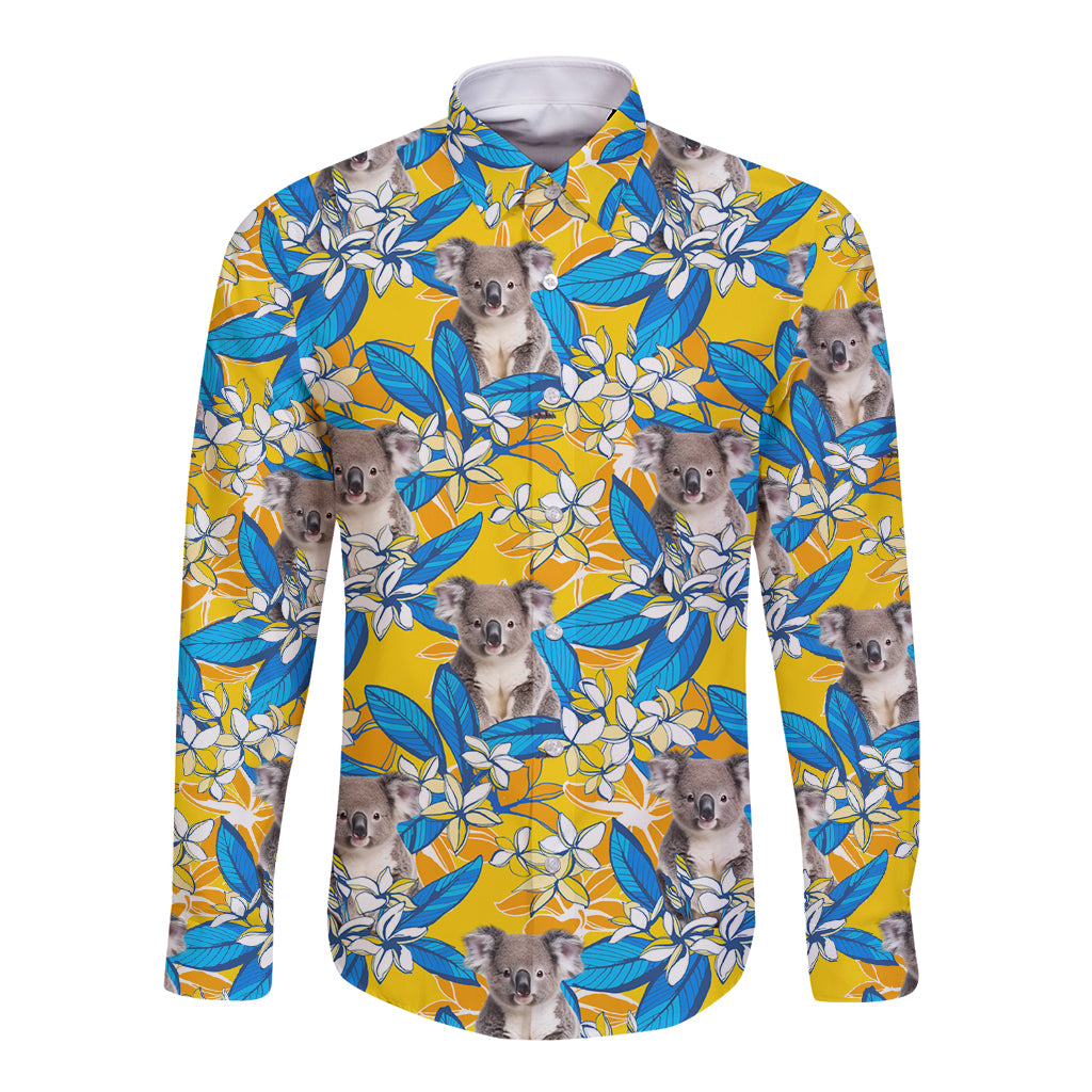 Koala Long Sleeve Button Shirt Plumeria Flowers