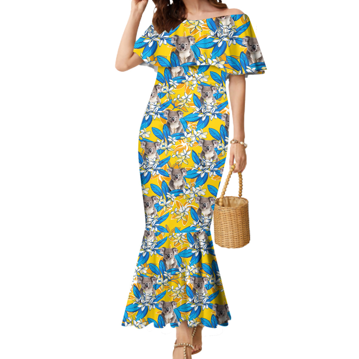 Koala Mermaid Dress Plumeria Flowers