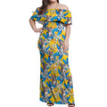 Koala Off Shoulder Maxi Dress Plumeria Flowers