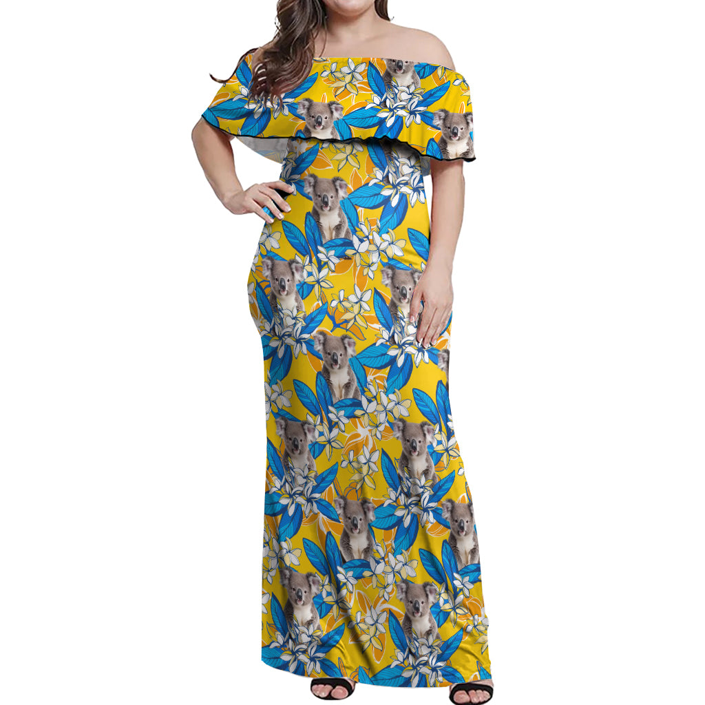 Koala Off Shoulder Maxi Dress Plumeria Flowers