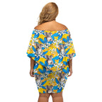 Koala Off Shoulder Short Dress Plumeria Flowers