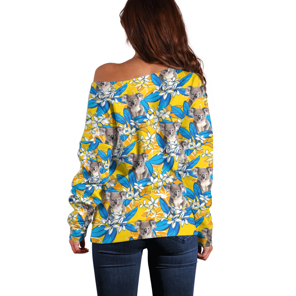Koala Off Shoulder Sweater Plumeria Flowers