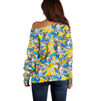 Koala Off Shoulder Sweater Plumeria Flowers