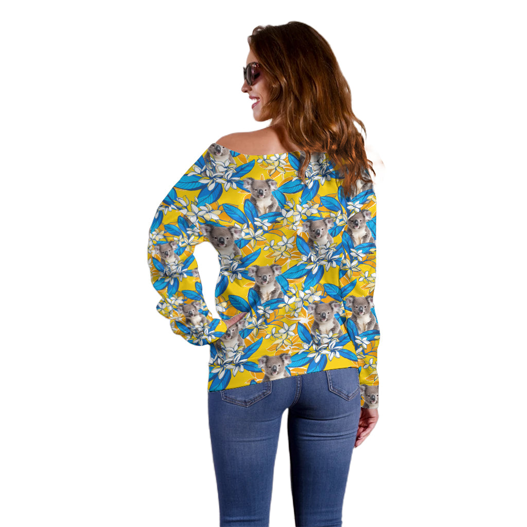 Koala Off Shoulder Sweater Plumeria Flowers