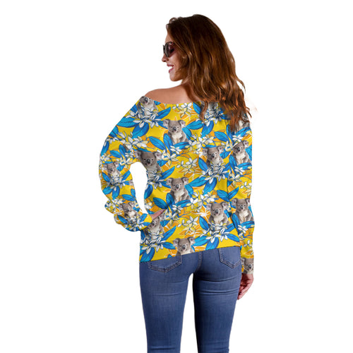 Koala Off Shoulder Sweater Plumeria Flowers