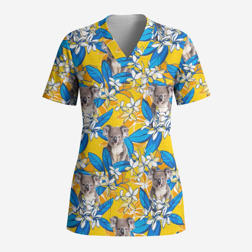 Australia Koala Scrub Top Plumeria Flowers - Aussie Hoodie