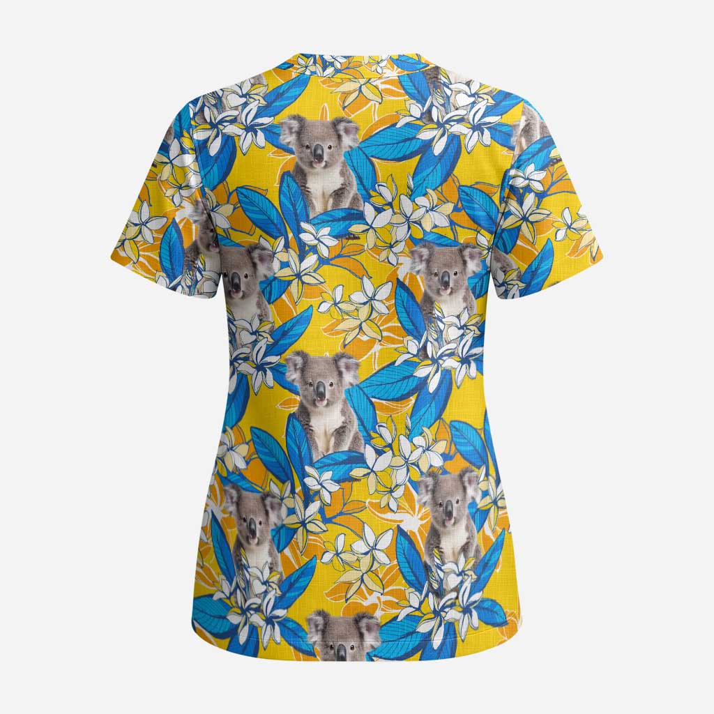 Australia Koala Scrub Top Plumeria Flowers - Aussie Hoodie