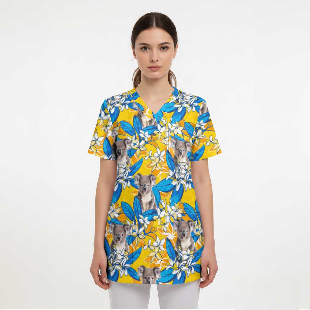 Australia Koala Scrub Top Plumeria Flowers - Aussie Hoodie