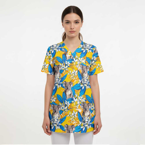 Australia Koala Scrub Top Plumeria Flowers - Aussie Hoodie