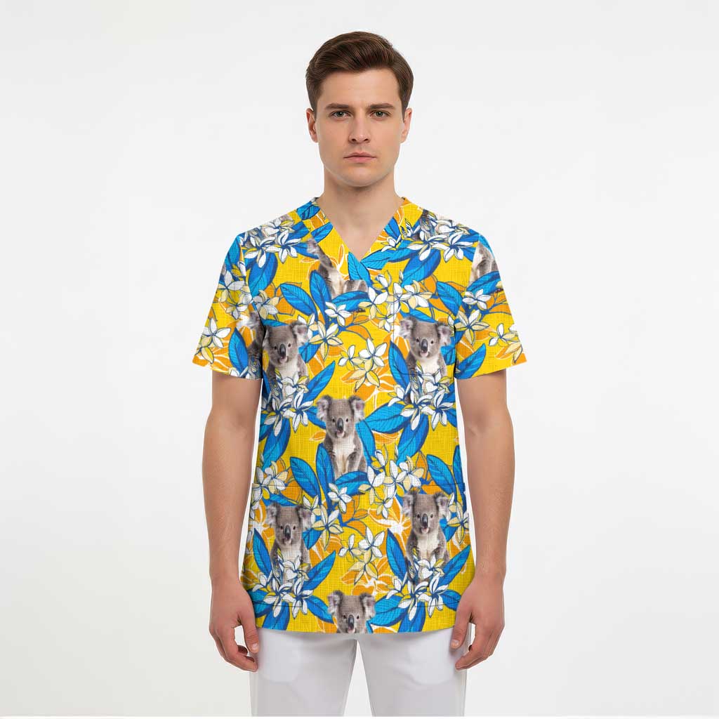 Australia Koala Scrub Top Plumeria Flowers - Aussie Hoodie