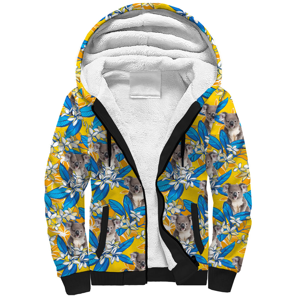 Koala Sherpa Hoodie Plumeria Flowers