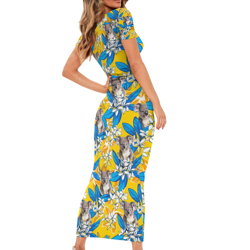 Koala Short Sleeve Bodycon Dress Plumeria Flowers