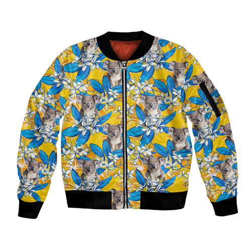 Koala Sleeve Zip Bomber Jacket Plumeria Flowers