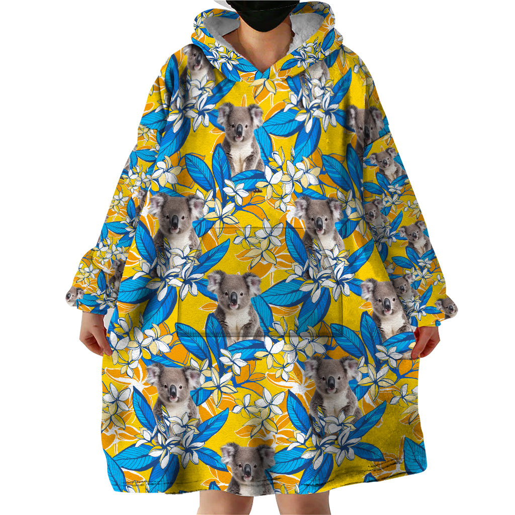 Koala Wearable Blanket Hoodie Plumeria Flowers