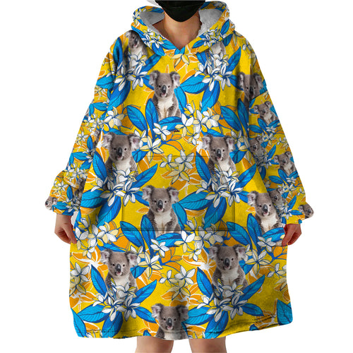 Koala Wearable Blanket Hoodie Plumeria Flowers