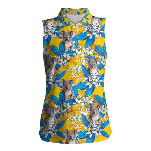 Koala Women Sleeveless Polo Shirt Plumeria Flowers