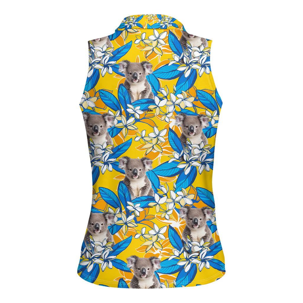Koala Women Sleeveless Polo Shirt Plumeria Flowers