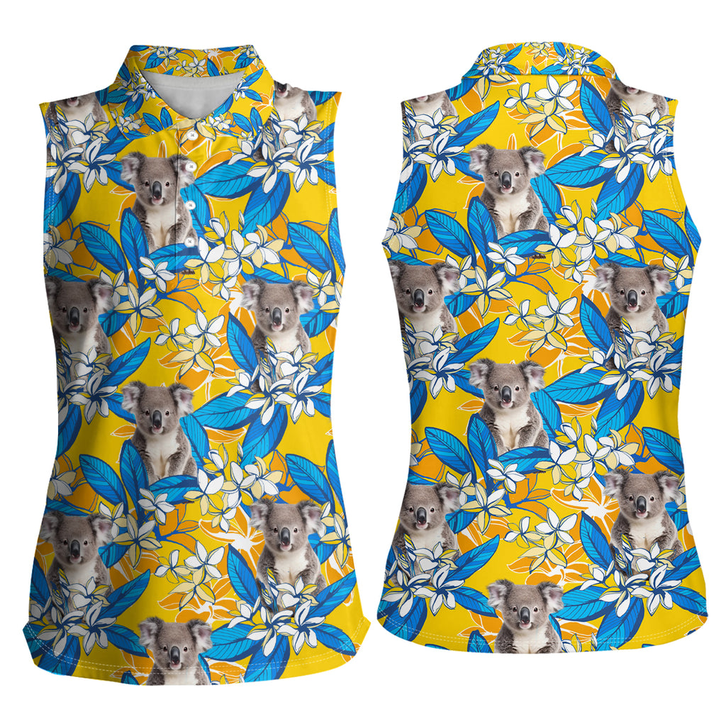 Koala Women Sleeveless Polo Shirt Plumeria Flowers