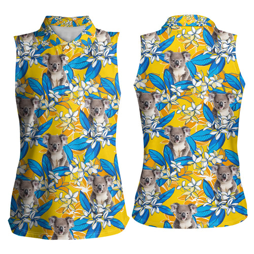 Koala Women Sleeveless Polo Shirt Plumeria Flowers